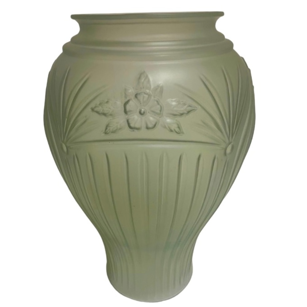 Large Art Nouveau Vase Matte Light Green 16" Anchor hocking cambridge
